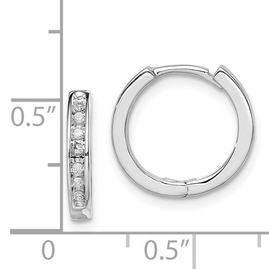 White Gold Filled Sterling Silver Diamond Hoop Huggie Earrings