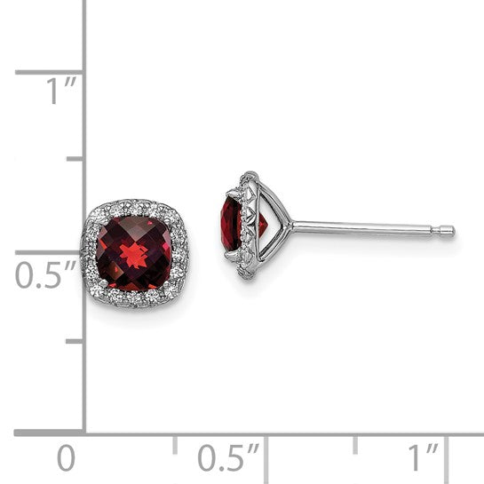 Sterling Silver Garnet & White Sapphire Square Halo Earrings