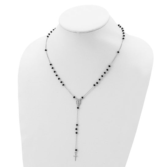 Sterling Silver Black Glass Beaded Rosary Beads