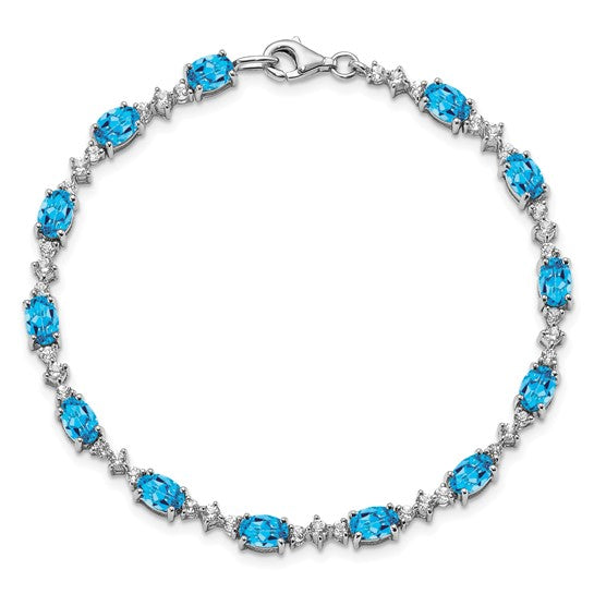 White Gold Filled Sterling Silver Swizz Blue & White Topaz Bracelet