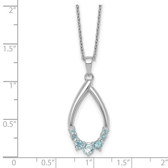 White Gold Filled Sterling Silver Teardrop Multi Stone Blue Topaz Chain & Pendant Set