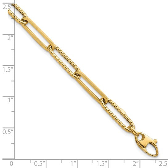 14K Yellow Gold Textured Paperclip Bracelet