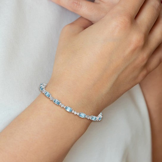 White Gold Filled Sterling Silver Swizz Blue & White Topaz Bracelet