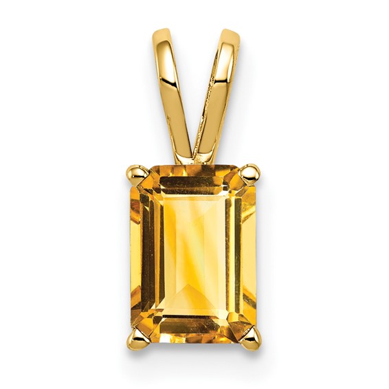14K Yellow Gold Emerald Cut Natural Citrine 1 Carat Pendant