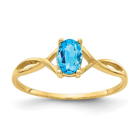 10K Yellow Gold .5 Carat Oval Blue Topaz Solitaire Ring