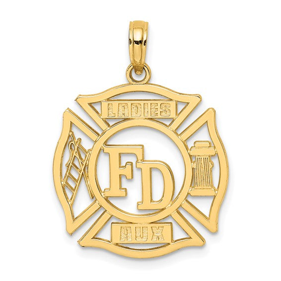 10K Yellow Gold Ladies Aux Firefighter Shield Pendant