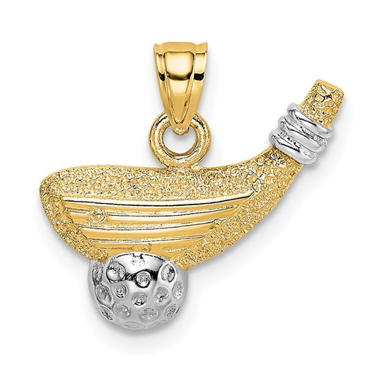 10K White/Yellow Two Tone Golf Driver Pendant
