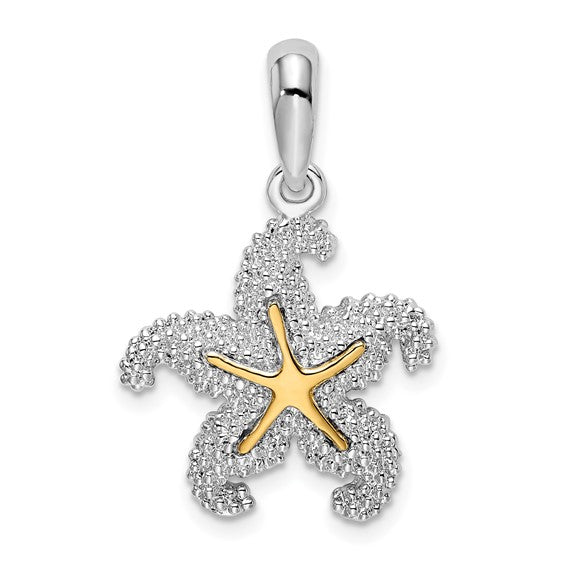 Sterling Silver 14K Gold Star Fish Two Tone Pendant