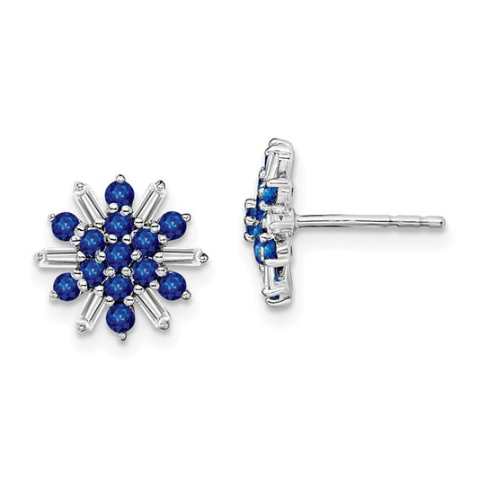 14K White Gold Snowflake Star Sapphire & Diamond Earrings