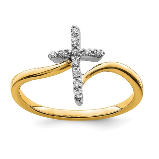 14K Yellow Gold Two Tone Diamond Cross Ring