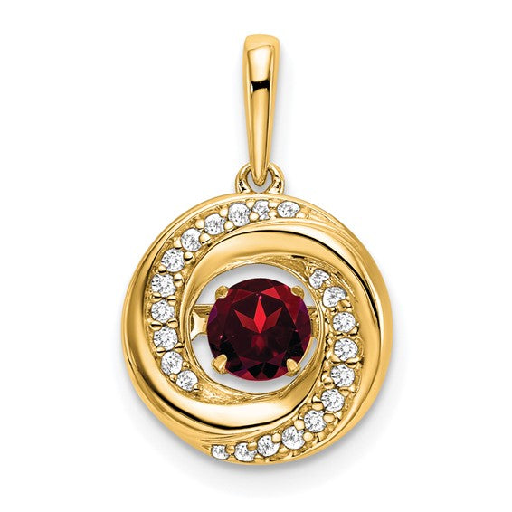 14K Yellow/White Gold Animated Stone Natural Garnet & Diamond Pendant