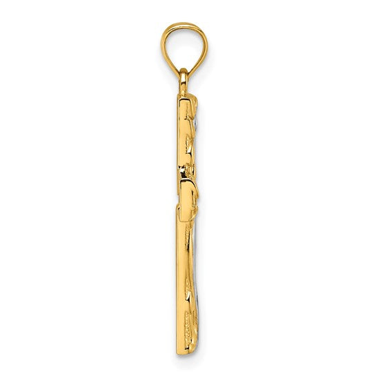 14K Gold Vine Cross Pendant Two Tone