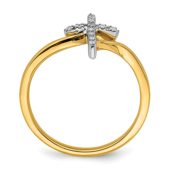 14K Yellow Gold Two Tone Diamond Cross Ring