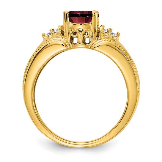 14K Yellow Gold Thick Banded Natural Garnet & Diamond Ring