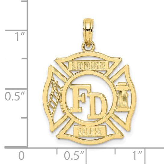 10K Yellow Gold Ladies Aux Firefighter Shield Pendant