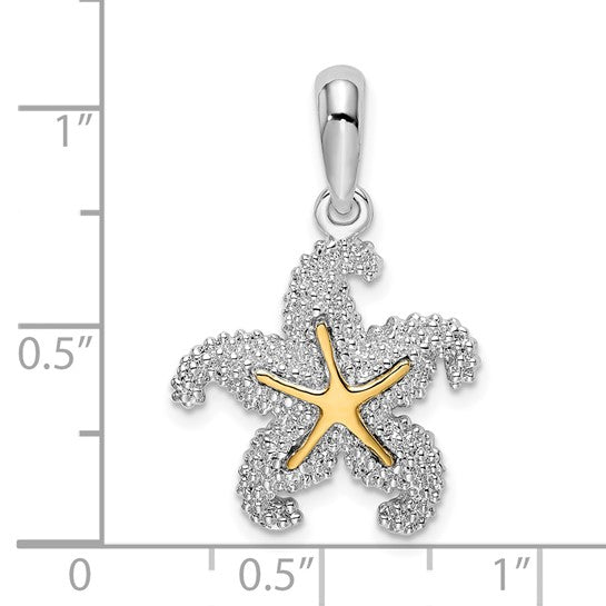 Sterling Silver 14K Gold Star Fish Two Tone Pendant