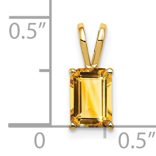 14K Yellow Gold Emerald Cut Natural Citrine 1 Carat Pendant