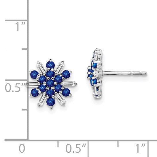 14K White Gold Snowflake Star Sapphire & Diamond Earrings