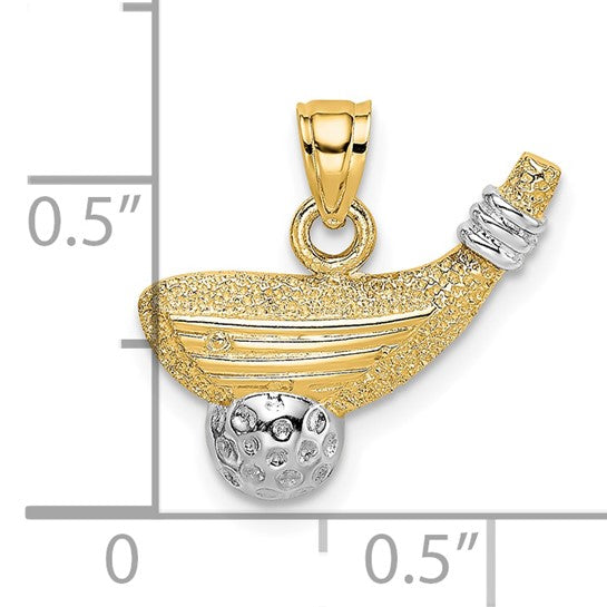 10K White/Yellow Two Tone Golf Driver Pendant