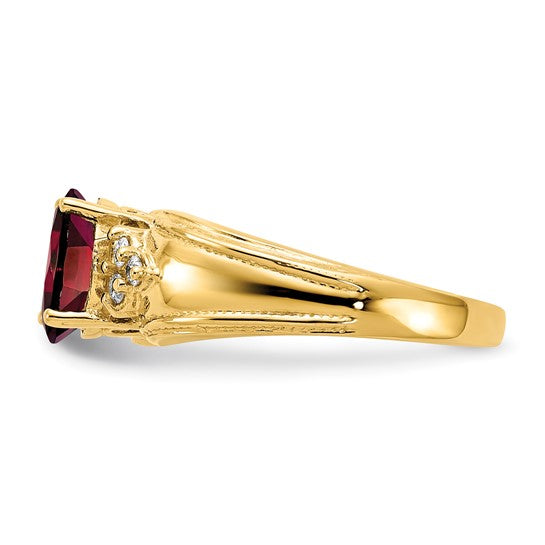 14K Yellow Gold Thick Banded Natural Garnet & Diamond Ring