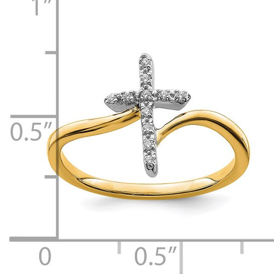 14K Yellow Gold Two Tone Diamond Cross Ring