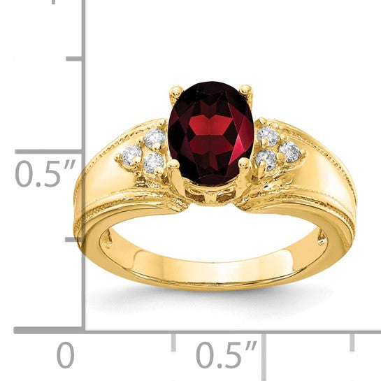 14K Yellow Gold Thick Banded Natural Garnet & Diamond Ring