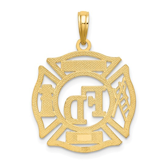 10K Yellow Gold Ladies Aux Firefighter Shield Pendant