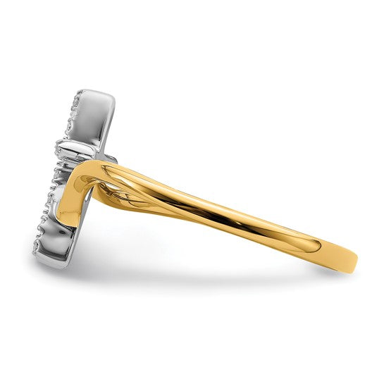 14K Yellow Gold Two Tone Diamond Cross Ring