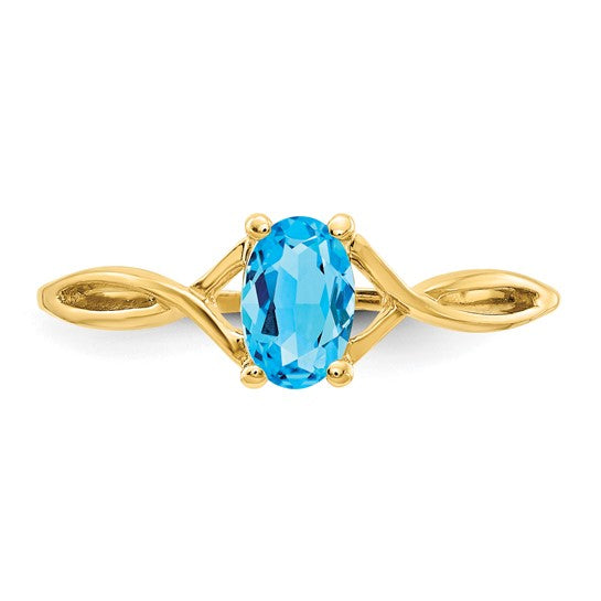10K Yellow Gold .5 Carat Oval Blue Topaz Solitaire Ring