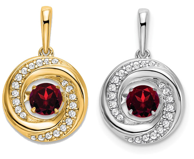 14K Yellow/White Gold Animated Stone Natural Garnet & Diamond Pendant