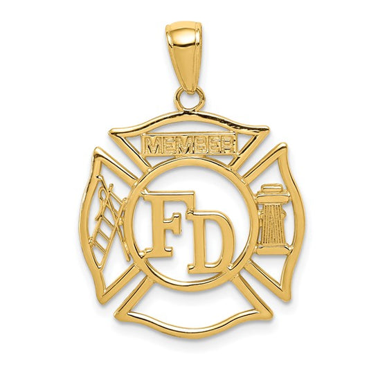 10K Yellow Gold Firefighter Shield Members Pendant