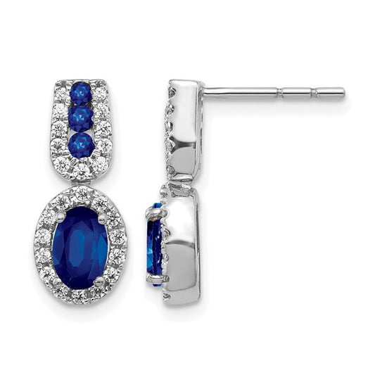 14K White Gold Natural Sapphire & Diamond Oval Post Earring