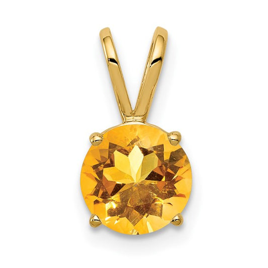 14K Yellow Gold Round Cut Natural Citrine Pendant