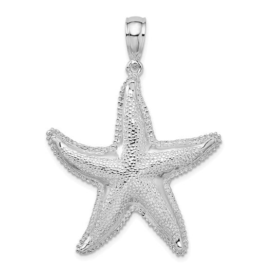 Sterling Silver Rhodium Plated Large Star Fish Pendant