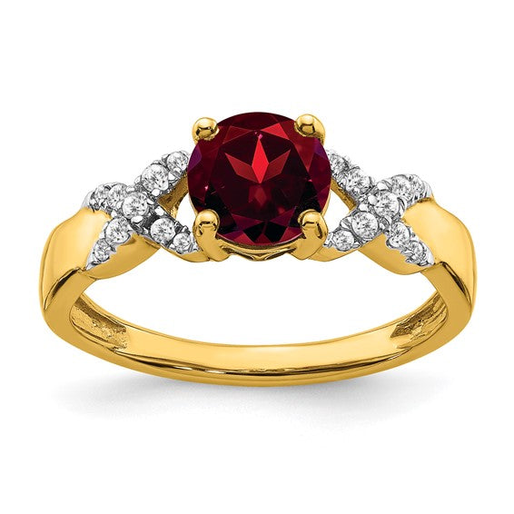 14K Yellow Gold XOXO Natural Garnet & Diamond Two Tone Ring