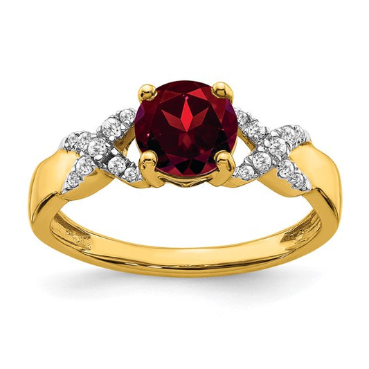 14K Yellow Gold XOXO Natural Garnet & Diamond Two Tone Ring