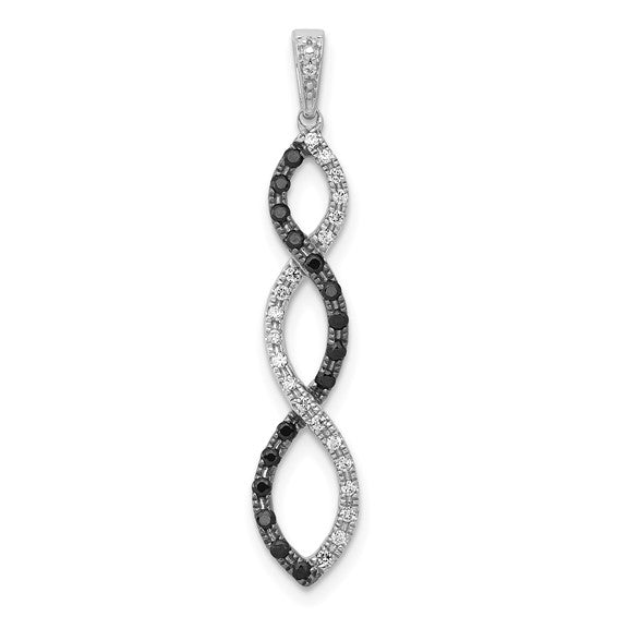 14K White Gold 1/4 Carat Black & White Diamond Twisted Pendant