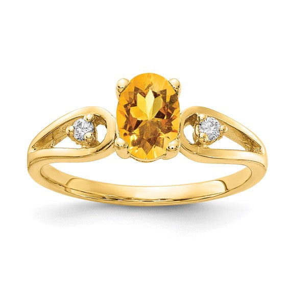 14K Yellow Gold Natural Citrine & Diamond Open Cut Out Ring