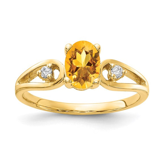14K Yellow Gold Natural Citrine & Diamond Open Cut Out Ring