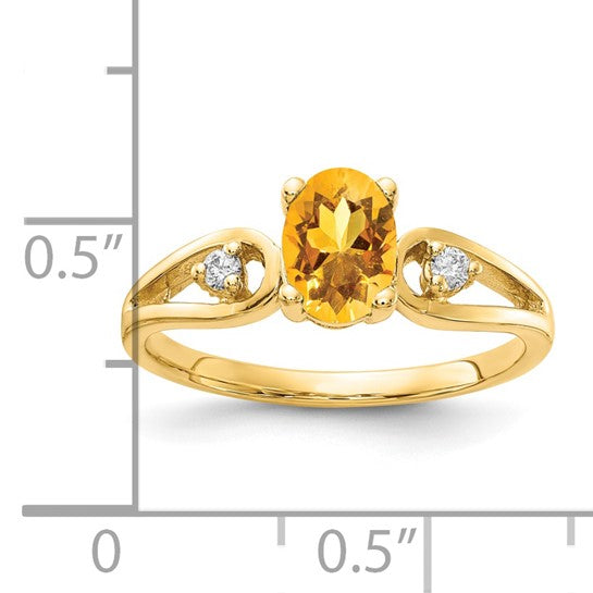 14K Yellow Gold Natural Citrine & Diamond Open Cut Out Ring