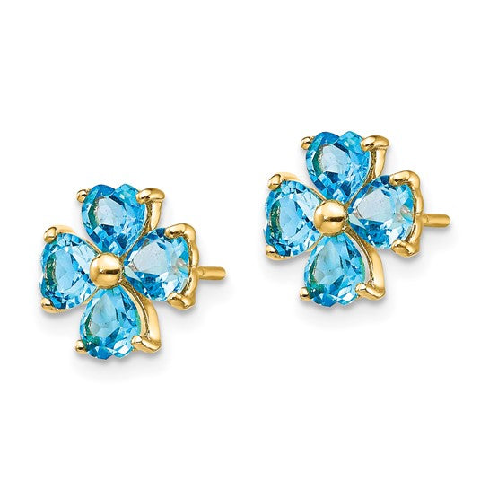 14K Yellow Gold 4 Stone Heart Cut Blue Topaz Earrings