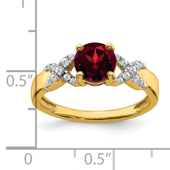 14K Yellow Gold XOXO Natural Garnet & Diamond Two Tone Ring