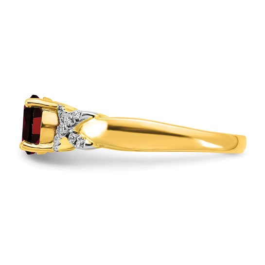 14K Yellow Gold XOXO Natural Garnet & Diamond Two Tone Ring
