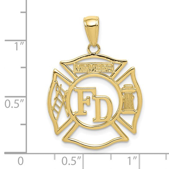 10K Yellow Gold Firefighter Shield Members Pendant