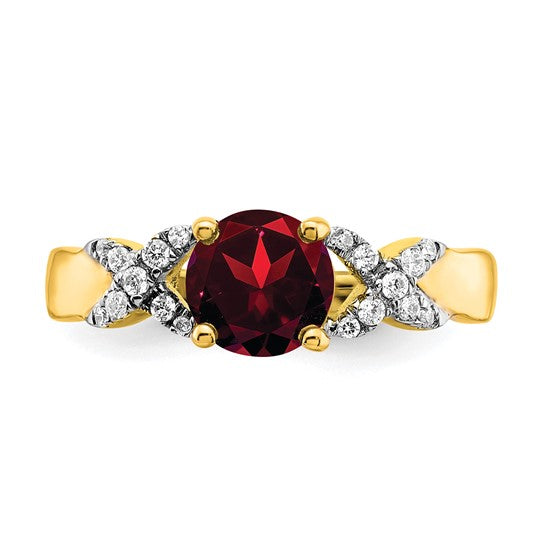 14K Yellow Gold XOXO Natural Garnet & Diamond Two Tone Ring