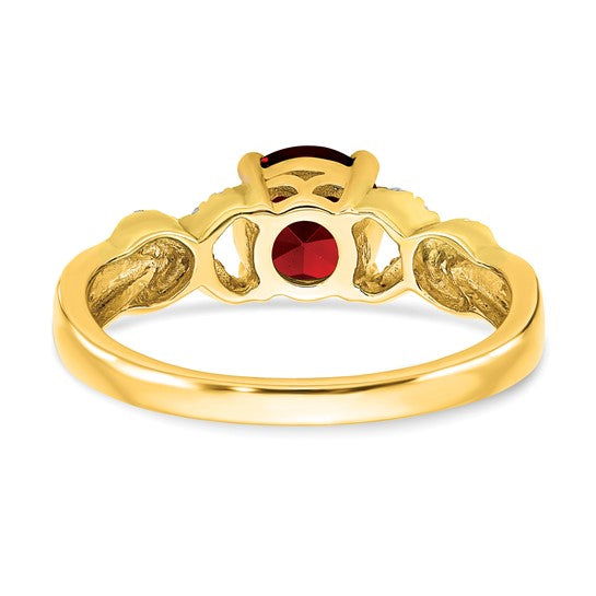 14K Yellow Gold XOXO Natural Garnet & Diamond Two Tone Ring