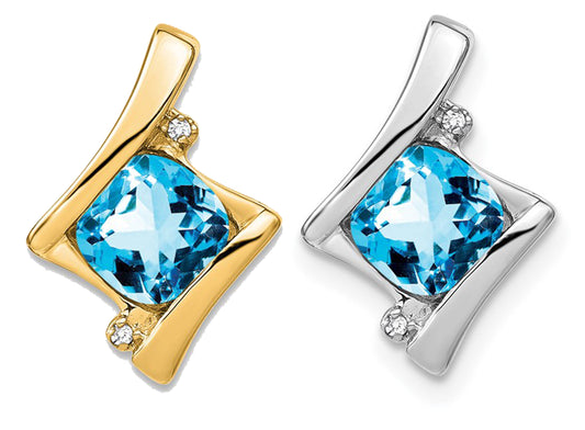 10K White Gold/Yellow Gold 1.25 Carat Blue Topaz & Diamond Chain Slide