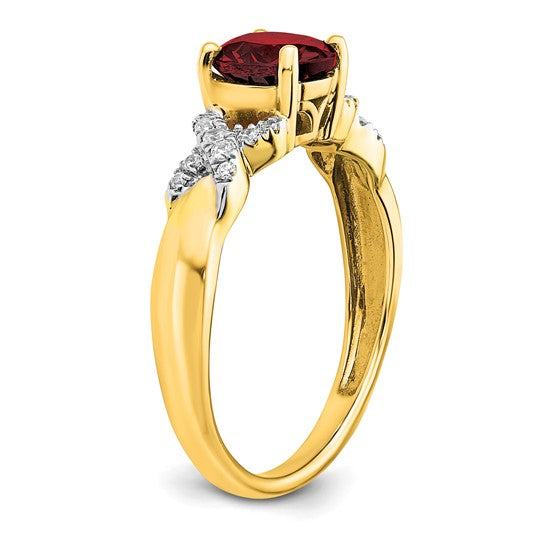 14K Yellow Gold XOXO Natural Garnet & Diamond Two Tone Ring
