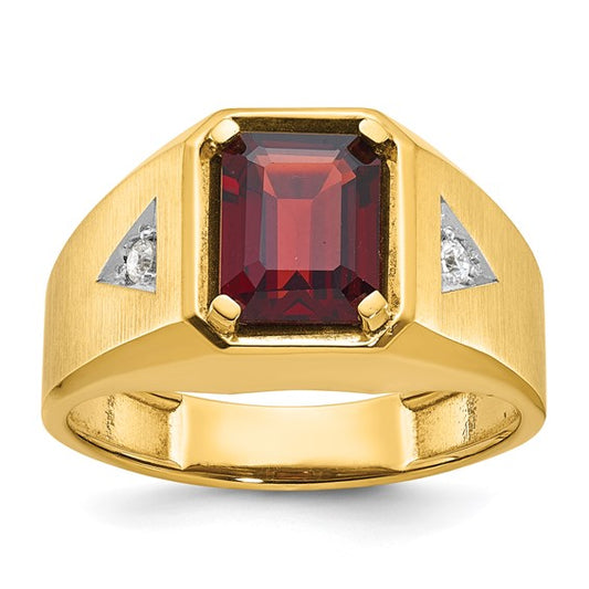 14K Yellow Gold 2.5 Carat Natural Garnet & Diamond Men's Ring