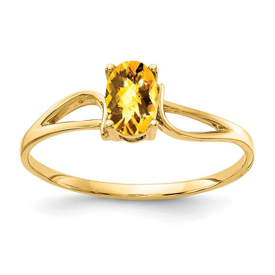 14K Yellow Gold Natural Citrine Solitaire Cut Out Ring
